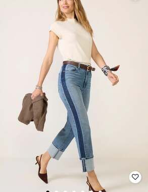 Evereve Ever Straight Cuff Tuxedo Jeans Size 32 Cuffed Hem High Waist Blue Denim